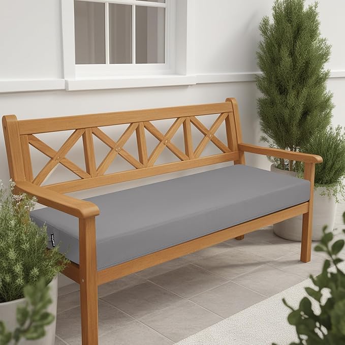 idee-home Outdoor Bench Cushion Waterproof, Bench Cushions for Outdoor Furniture, Patio Porch Swing Replacement Seat Pad with Ties for Garden Backyard, 48 x 18 Inch Grey