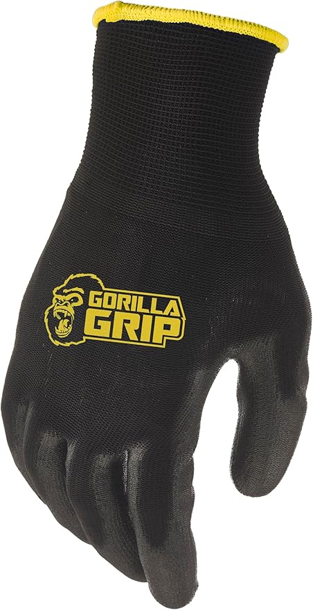 Gorilla Grip Work Gloves, Never Slip Maximum Grip All-Purpose, Gloves for Men, Superior in Wet, Dry, Oily Conditions, Polymer Palm, Medium Size, 5 Pairs, Black/Blue | 25041-25