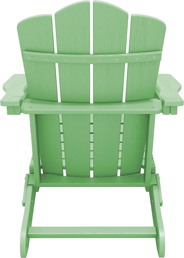 KINGYES Folding Adirondack Chair, HDPE All-Weather Patio Chairs, Wooden Textured Lawn Chair for Poolside, Backyard, Deck, Fire Pit, Light Green