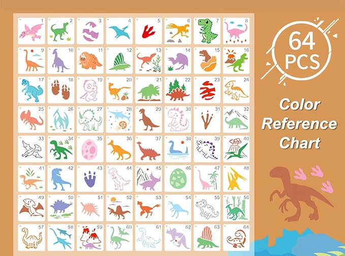 Dinosaur Stencils for Painting, 64PCS Dino Patterns Small Stencils for Crafts Reusable, Prehistoric Theme Stencils for Kids & Home Decor