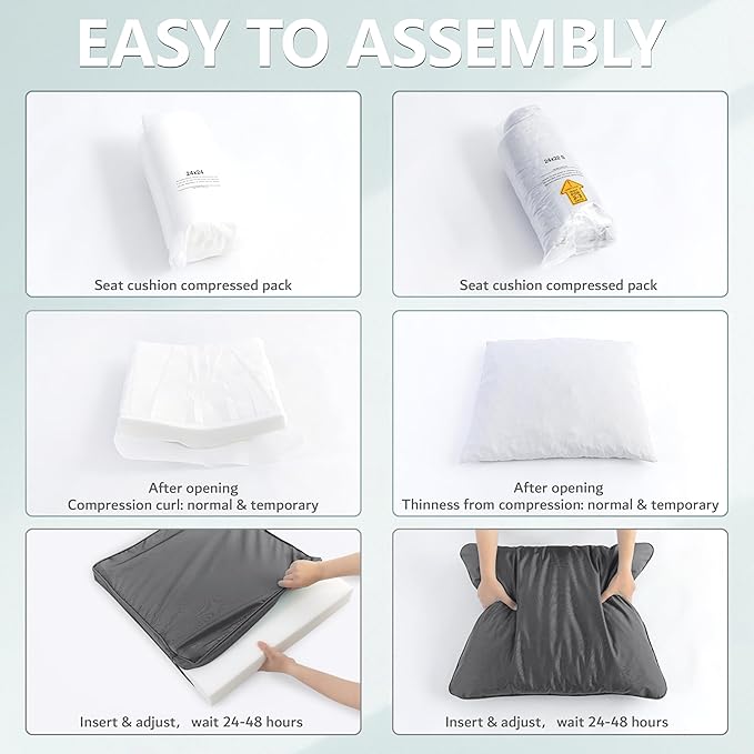 22x22 Inch Patio Chair Cushions Set of 4, Outdoor Furniture Cushions - Removable Cover, Water-Repellent, Fade-Resistant, Non-Slip Bottom & Straps, Replacement for Lawn, Porch & Deck Chair - Dark Grey