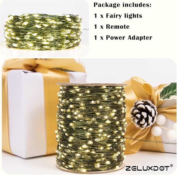 Fairy Lights Plug in,400FT 1200LEDs Waterproof Led String Lights,8 Modes Remote Twinkle Light for Outdoor Indoor Christmas Wedding Birthday Garden Party Decorations,Green Wire,Warm White