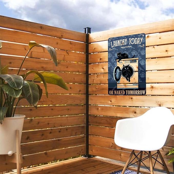 Funny Black Cat Metal Signs Cat Laundry Today Or Naked Tomorrow Vintage Tin Sign Retro Wall Decor for Laundry Room Bathroom Bedroom 8×12 Inches