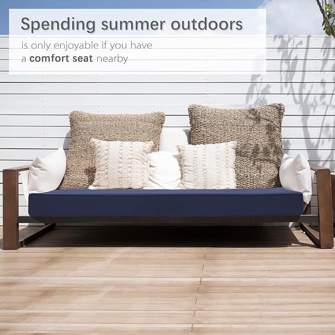 Favoyard Outdoor Bench Cushion 45 x 18 Inch Waterproof Patio Furniture Cushions 3-Year Color Fastness Garden Sofa Settee Couch Swing Pads with Handle and Adjustable Straps, Blue