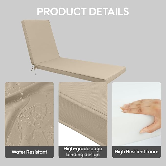 Only choice Outdoor Lounge Chair Cushions Patio Chaise Lounge Replacement Cushions Funiture Seat Cushion Chair Pads (Beige-2 pcs)