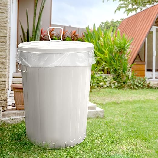 Plexon Large Metal Trash Can with Lid 20 Gallon, Decorative Outdoor Trash Can, Heavy Duty Galvanized Metal Bucket with Lid for Kitchen Garage Farmhouse, Beige