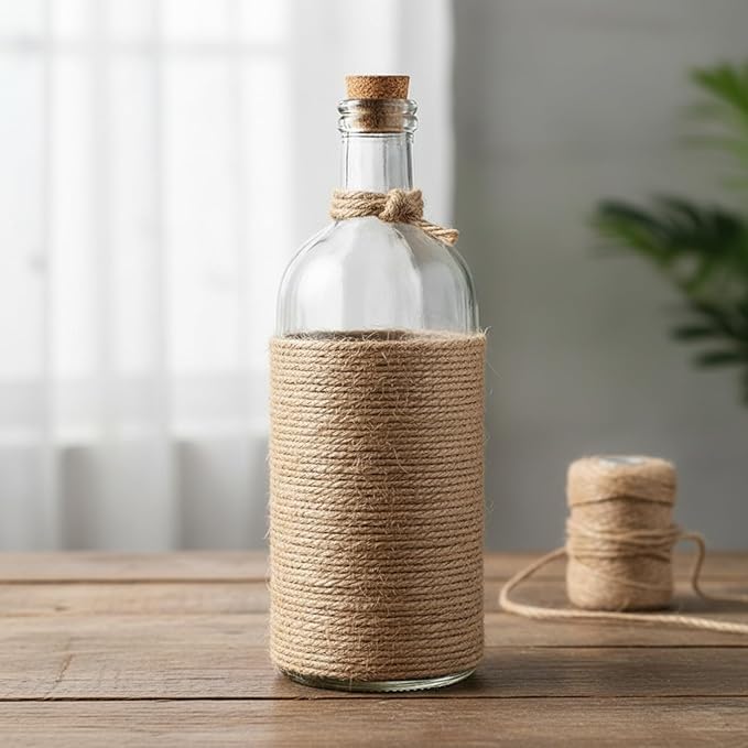 Natural Jute Rope 3mm 328ft - 3-Strand Brown Twine for Hang Tags, Lamp Shades, Weaving, Bottle Wrapping, Crafts & Gift Packaging