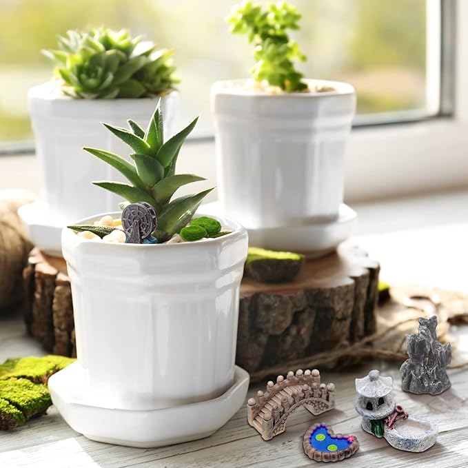 Jetec 12 Pcs Mini Fairy Garden Accessories Miniature Tiny Stone Bridge Mini Pond Mountain Moss Stones Water Well Waterwheel Figurines Resin Ornaments for DIY Craft, Lawn Pond Decor