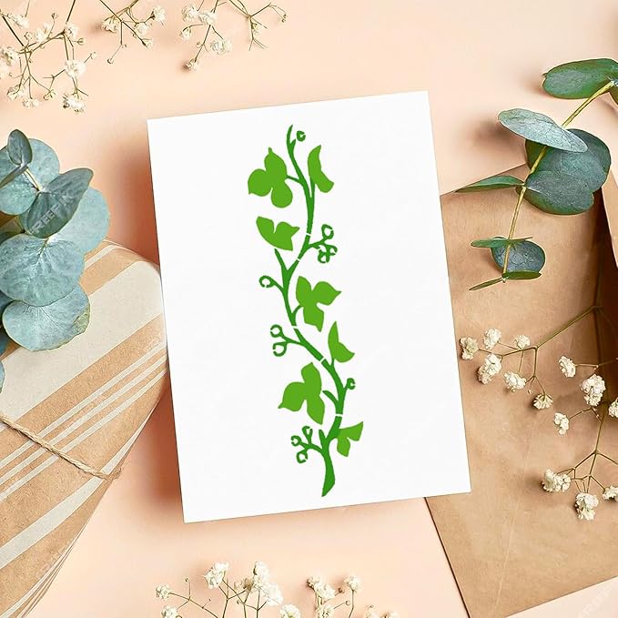12 PCS Leaf Vine Stencils, Flower Leaves Reusable Plastic Plant Templates, Vine Spring Stencils Set for Painting on Wood Wall Canvas Drawing Art Fabric Furniture DIY Craft Home Decoration, 2 Size