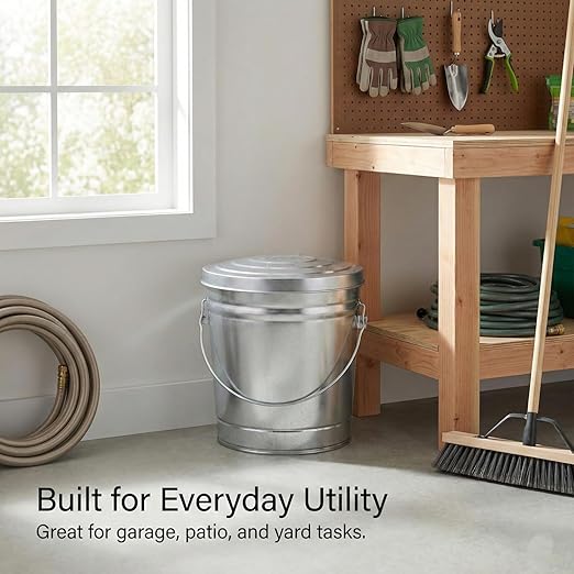31 Gallon Metal Trash Can with Locking Lid, Galvanized Steel Outdoor Garbage Can for Dog Poop, Litter, Pet Food Storage, Rust & Weather Resistant, Heavy Duty Wire Bail Handle
