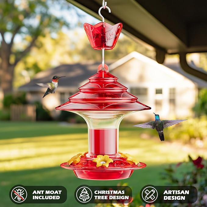 Birdream 2 Pack Hummingbird Feeder for Outdoors Hanging with Ant Moat, Festival Design Attracts Hummingbirds, Total 40oz - Red