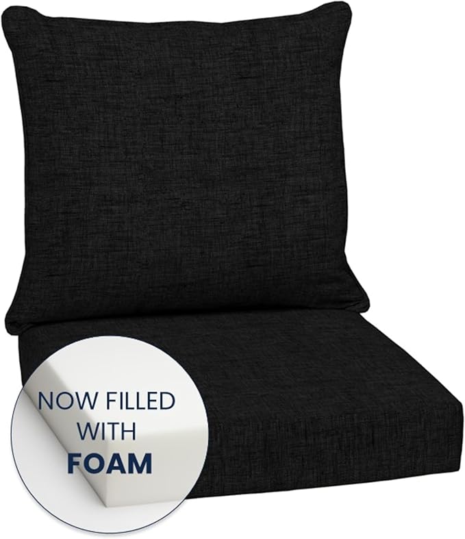 Arden 24x24 Outdoor Foam Deep Seat Cushion Set – Fade-Resistant, Weather-Resistant Outdoor Patio Replacement Cushions Black Leala