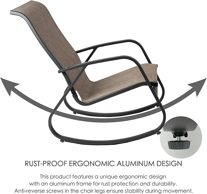 Kozyard Patio Rocking Chair Set of 3, Outdoor Contemporary Patio Rocking Sling Chair with Breathable Mesh Fabric Seat, Powder Coated Aluminum Frame for Patio, Porch, Yard, Garden