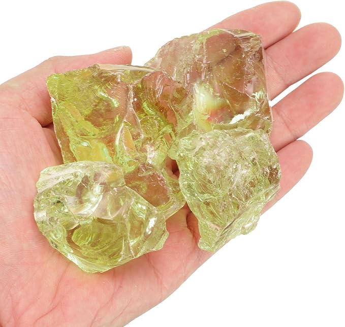 uxcell Fire Glass for Fire Pit, 3-5cm(1-1/5"to 2") High Luster Reflective Glass Rocks for Natural or Propane Fireplace, Safe for Outdoors and Indoors, Olive Green, 400g/14oz