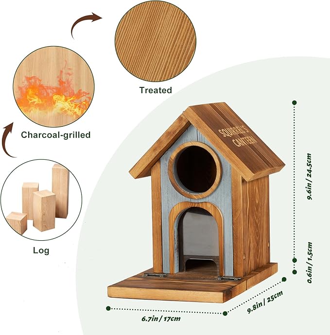 MIXXIDEA Wooden Squirrel Feeder, Large Capacity Squirrels Feeders for Outside, Sturdy Construction, No Assembly Lovely Chipmunk Feeder for Corn, Peanut, Nuts, Chestnuts (Brown-1pk)