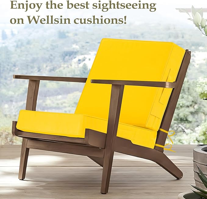 Wellsin Outdoor Cushions for Patio Furniture, Waterproof Outdoor Seat Cushions with Ties and Handle, Outdoor Cushions 24 X 24, Outdoor Deep Seat Cushions with Removable Cover, Yellow