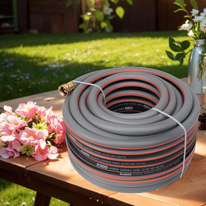 Garden Hose 25 ft 5/8,Rubber Water Hose Heavy Duty, Hybrid Durable Flexible Hose,Lightweight No Kink Hose for Outdoor Yard Lawn with Sprayer Nozzle and 3/4''Brass Solid Fittings