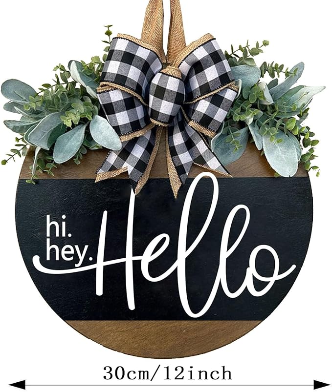 Welcome Sign for Front Door Decoration, 12" Round Wood Wreaths Hanging Welcome Sign Porch Farmhouse Decor Housewarming Gift