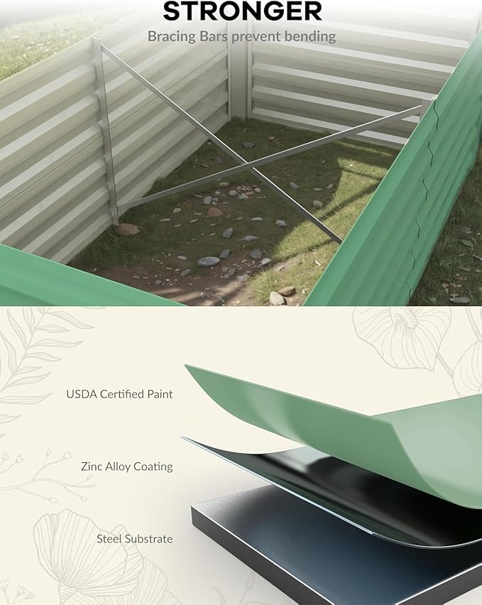 IDEALHOUSE 8x4x2 Ft Galvanized Metal Raised Garden Bed, 24-Inch Tall Heavy Duty Planter Box for Vegetables, Herbs & Flowers, Rust-Resistant Outdoor Gardening Bed, Green