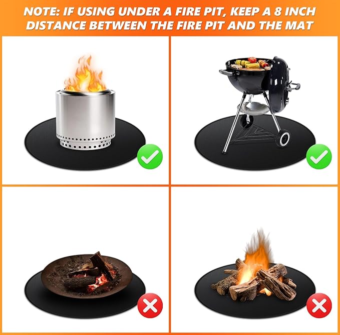 36" Fire Pit Mat for Solo Stove Bonfire, Double-Sided Fireproof Under Grill Mat Deck Patio Protector Pad, Round BBQ Mat for Solo Stove Accessories, Easy to Clean, Reusable (0.9mm)