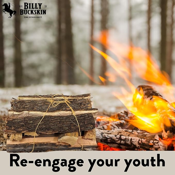 Billy Buckskin 18 LB Oak Firewood Bundle – Seasoned Fire Logs with Fatwood Starter Sticks for Fire Pit, Campfire, Fireplace, Wood Stoves and Outdoor Grilling – Camping Accessories