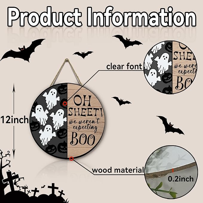 Halloween Spooky Ghost Door Sign for Front Door Horror Boo Pumpkins Door Wall Hangers Welcome Wooden Hanging Sign for Home Party Outdoor Decorations