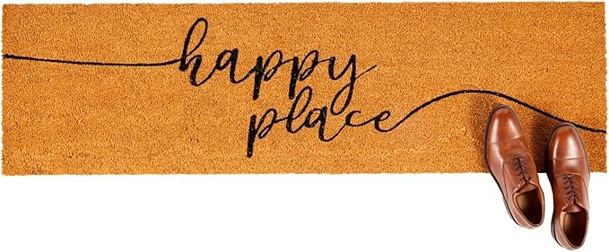 Juvale Natural Coco Coir Large Door Mat, Happy Place Long Outdoor Rug (17 x 60 in)
