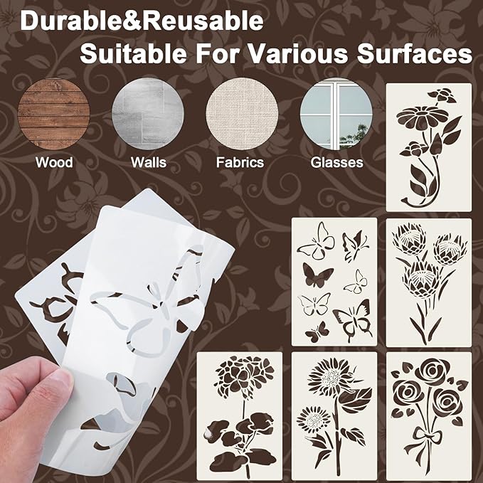 Flower Stencils for Painting Reusable Wall Stencil for Crafts Large Floral Design Templates for DIY Home Decor Art Projects,11 PCS