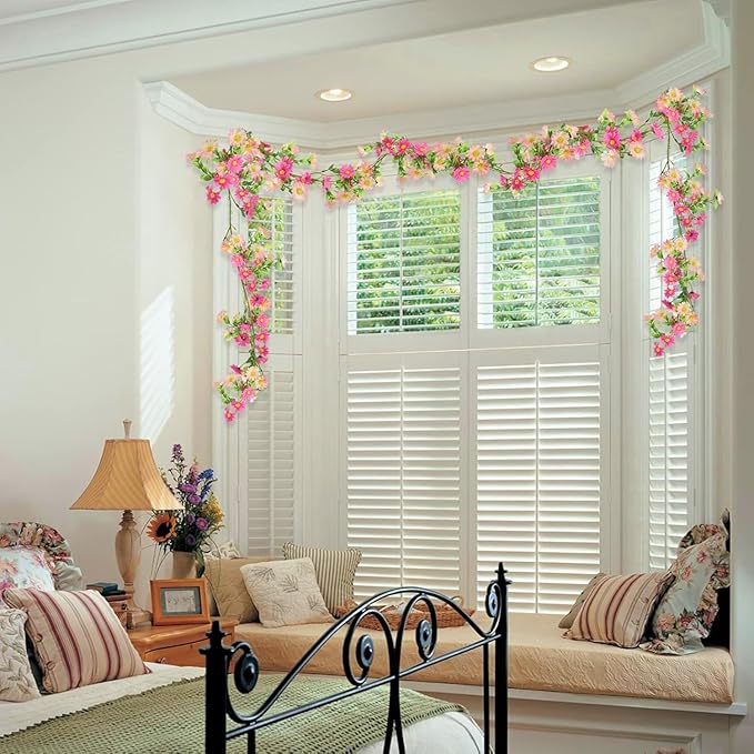 6.5ft Silk Flower Garland Pink Wildflower & Artificial Daisy Vine with 88 Blooms – Realistic Spring Floral Hanging Vines for Wedding Arch, Baby Shower, Party Backdrop, and Home Wall Decor