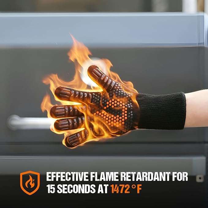 Onlyfire BBQ Gloves 1472°F Heat Resistant Grill Gloves Fireproof Oven Gloves for Cooking, Grilling, Barbecue, Smoker, Baking, Frying, Black