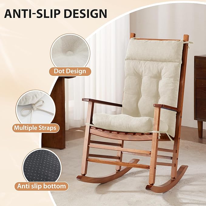 Rocking Chair Cushions Outdoor & Indoor, Patio Glide Porch Outdoor Rocking Chair Cushions Set of 2 with Ties, Seat & Back Cushion for Rocker