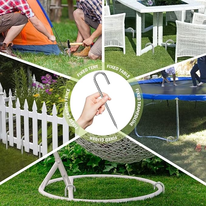 Rebar-Stakes-12-Inch, Ground Stakes Heavy Duty J-Hook Galvanized Anti-Rust Heavy Duty Ground Anchors for Garden Dog Fence Chicken Coop Christmas Decorations Deer Fence 10pcs