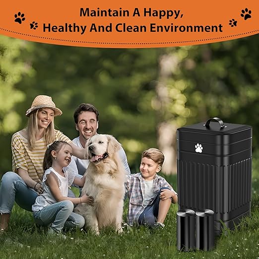 Dog Poop Trash Can Outside, 5L/1.3Gal Metal Dog Waste Trash Can with Lid, Foot Pedal, Pet Waste Container with 40 Bags, Poop Bucket with Lid Soft Close for Pet, Black