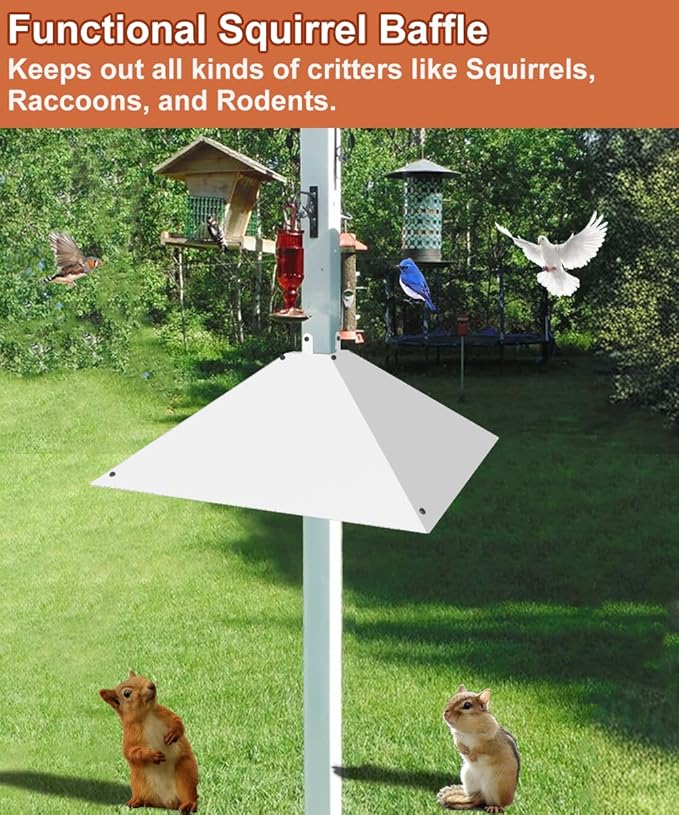 Metal Squirrel Baffle for 4x4 Post, Outside Wooden Pole Mount Squirrel Guards for Bird Feeders, 17 Inch Squirrels Deterrents Stopper to Deter Racoons, White, 2pcs