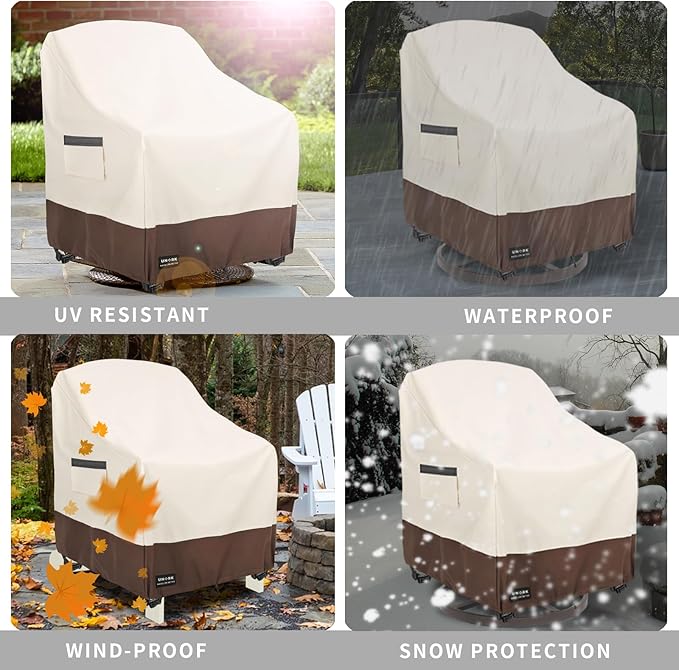 Swivel Patio Chair Cover 4 Pack, 600D Waterproof Heavy Duty Outdoor Chair Cover, Patio Furniture Covers, Outdoor Furniture Covers Waterproof, 33 W x 35 D x 36 H inches Beige and Brown