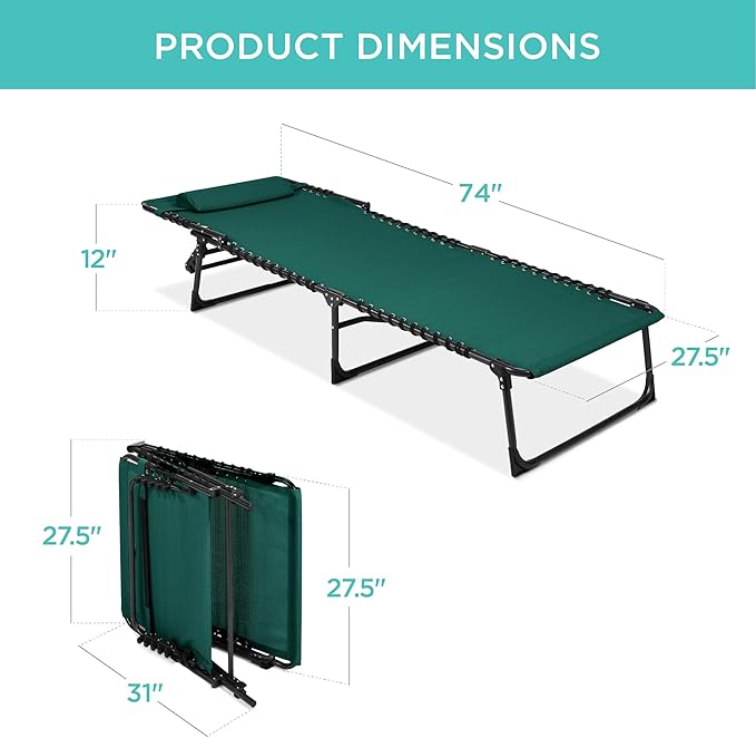 Best Choice Products Patio Chaise Lounge Chair, Portable Outdoor Folding Recliner for Lawn, w/ 8 Positions, Handles, 300lb Capacity - Forest Green