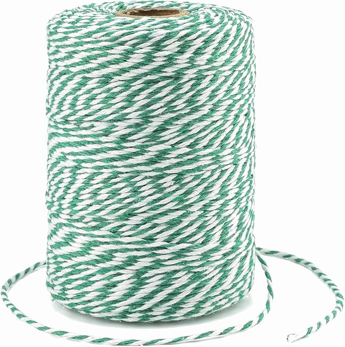 G2PLUS Christmas String, 2MM 656 Feet White and Green Cotton String, Gift Wrapping Twine for Crafts