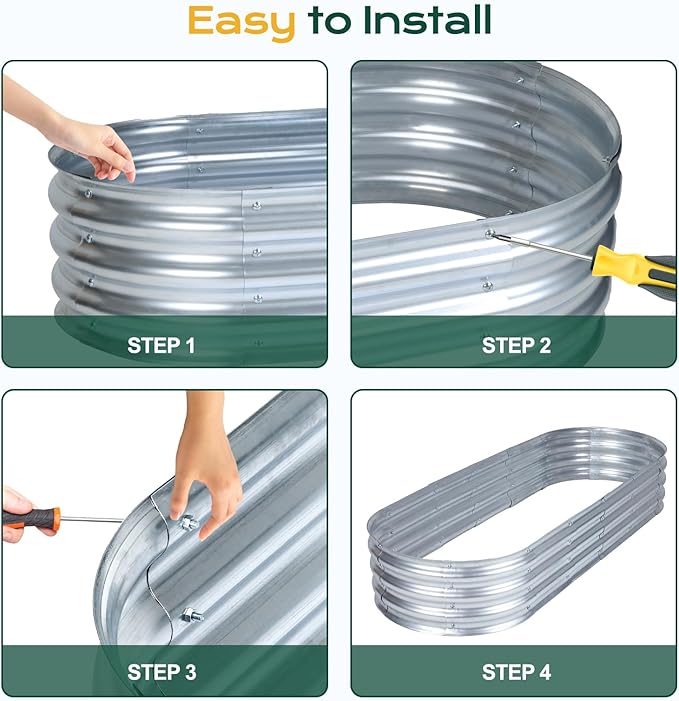 Aoodor Galvanized Raised Garden Bed Kit, 6 x 2 x 1 Ft, Oval Planter Boxes for Vegetables, Flowers, and Herbs, Outdoor Use, Silver