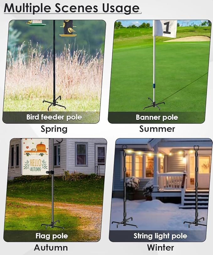 Mocomax Pole Stabilizer Stand Base Applies to 0.74" to 1.06" Shepherds Hook, Outdoor Bird Feeder Pole Stabilizer Support with 4 Prongs, Metal Holder Base for Birdhouse, Flagpole, Umbrellas, Black