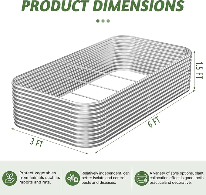 2 Pack Tall 6x3x1.5FT Raised Beds for Gardening, Corrugated Galvanized Steel Raised Garden Bed, Outdoor Metal Above Ground Garden Bed for Vegetables and Flowers