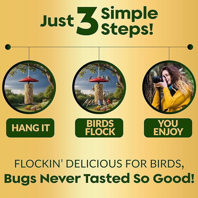 Mealworm Bird Seed Cylinders with Hole β Premium Mealworm Birdseed Log β Sunflower Chips & Dried Mealworms for Wild Birds β Natural High Energy Seed Cylinder β No Fillers β USA Made (4" x 7.75")
