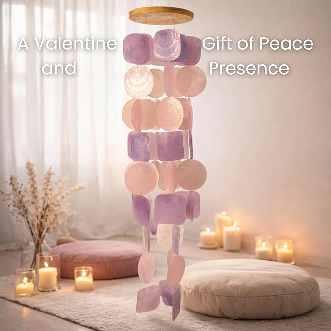 Solange & Frances Capiz Shell Wind Chimes for Outside - Elegant Outdoor Decor for Garden, Patio and Front Porch Decor. Unique Gifts for Mom, Gift for Women, Valentines Day Gifts (Purple & Pink)
