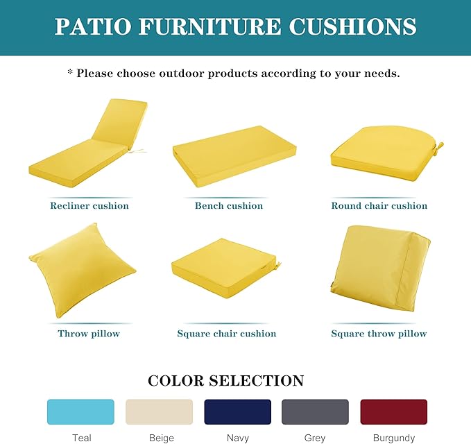 Chaise Lounge Cushion for Outdoor Furniture, Waterproof Fade and Tear Resistant Lounge Deck Chair Cushions for Patio Lawn Pool Resort Hotel, 80x26x3 Inch, Yellow