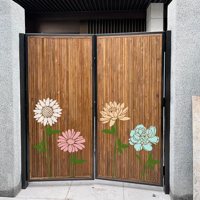 10PCS Large Flower Stencils for Painting, Wall Stencils for Painting, Giant Wall Stencil with Brushes Sunflower Floral Fence Stencil for Walls Garden Fence Furniture