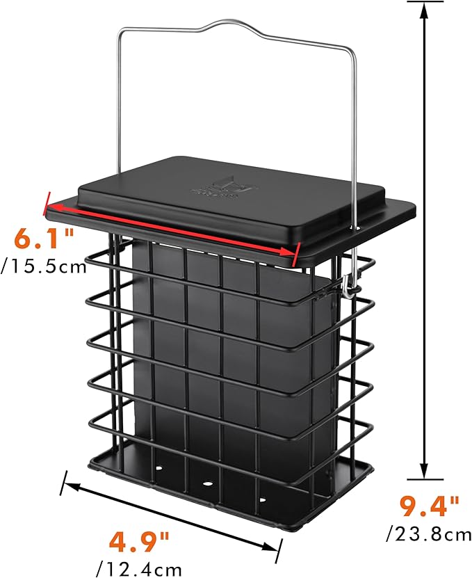 iBorn Double Suet Feeder for Outside Hanging,Weatherproof Suet Feeders,Suet Holder with Taller Grid for Woodpecker, Suet Cage Bird Feeders for Outdoors,Easy to Clean & Refill,All Metal,Black