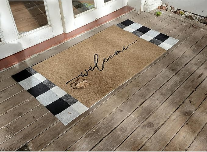 AAZZKANG Welcome Mats Outdoor with Non Slip Rubber Backing Easy to Clean Outdoor Indoor Doormat for Front Door High Traffic Areas Entrance Large