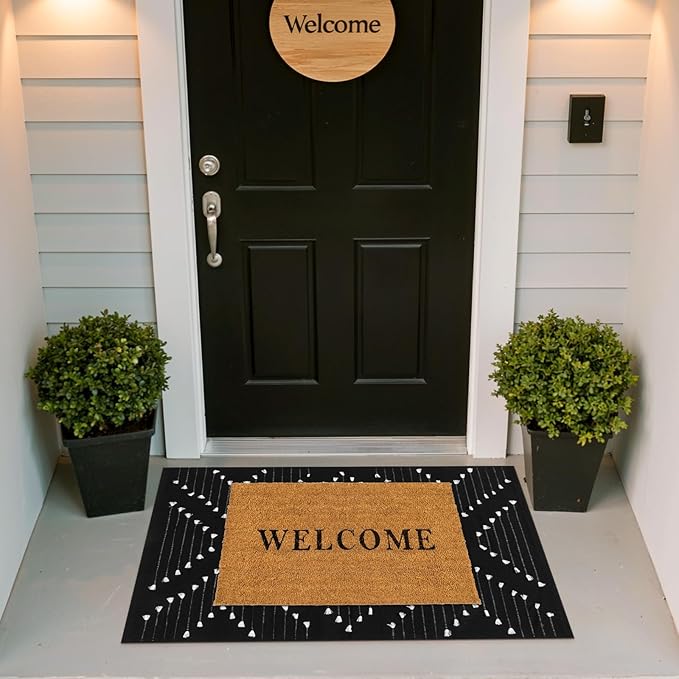 LIVEBOX Black Outdoor Entryway Rug, Washable Boho Porch Rug Cotton Front Door Mat, Moroccan Woven Area Rugs Throw Carpet for Layered Front Door (2.3' x 3.6')