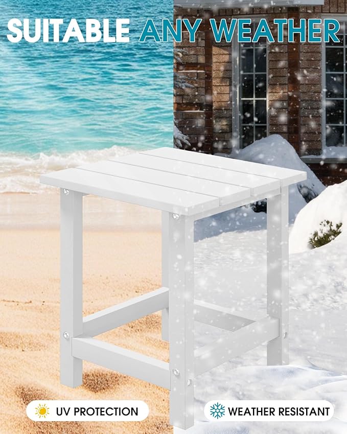 MUCHENGHY Adirondack Outdoor Side Table Set of 2, 14.7" Patio Side Table Weather Resistant, HDPE Outdoor End Tables for Patio, White