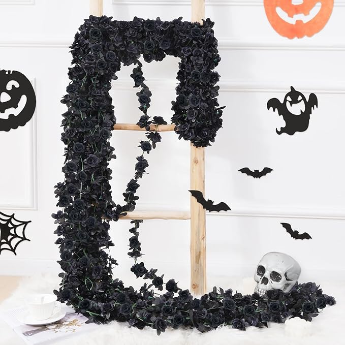 BLEUM CADE 12Pcs 98.4Ft Flower Garland Artificial Rose Vines for Bedroom, Cute Fake Hanging Flower Vines Floral Garland Decorations for Halloween Wedding Party Wall Room Decor Aesthetic