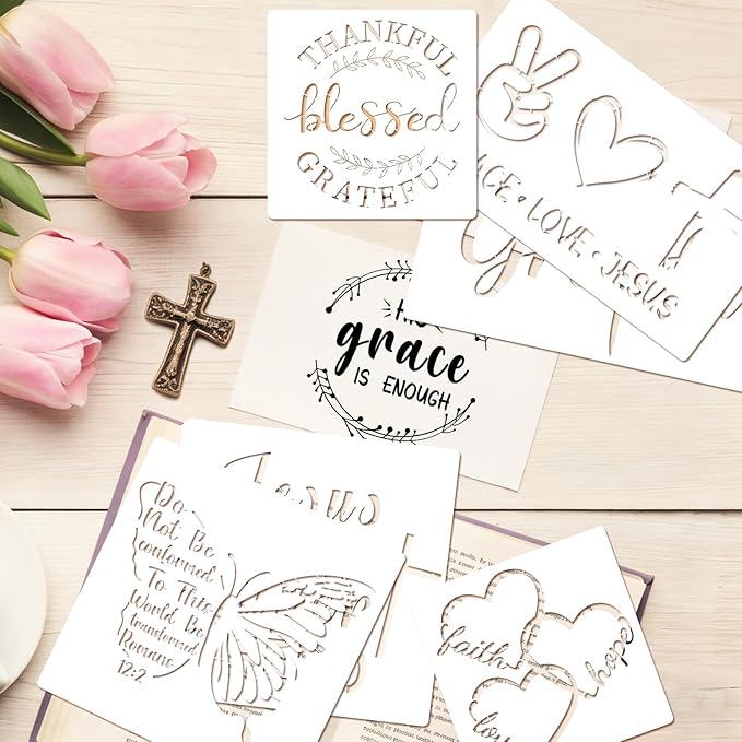 21 Pcs Christian Stencils for Painting Reusable Bible Cross Faith Stencils Crafts for DIY Drawing, Walls, Wood Signs, Window, Fabric Home Decorations